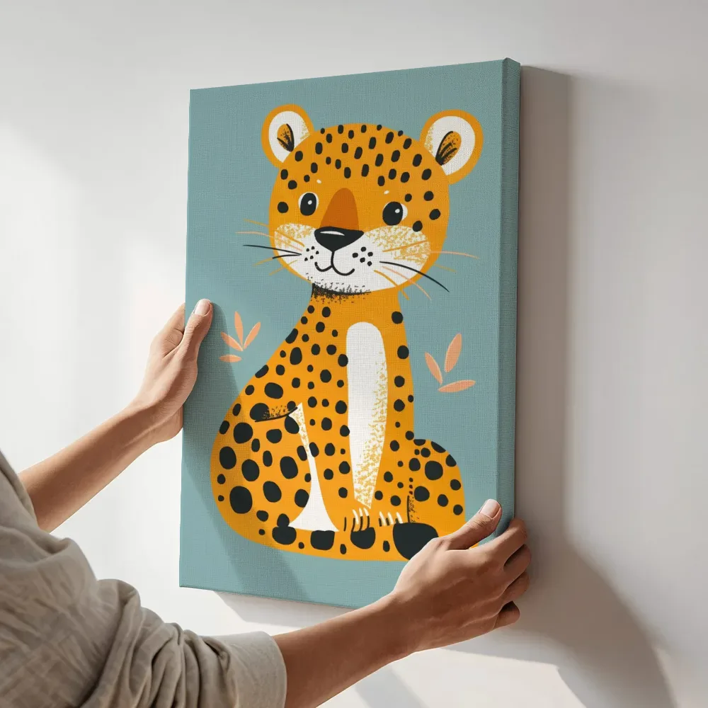 Sfeerimpressie: Leuke kleine luipaard terwijl het aan de muur wordt gehangen