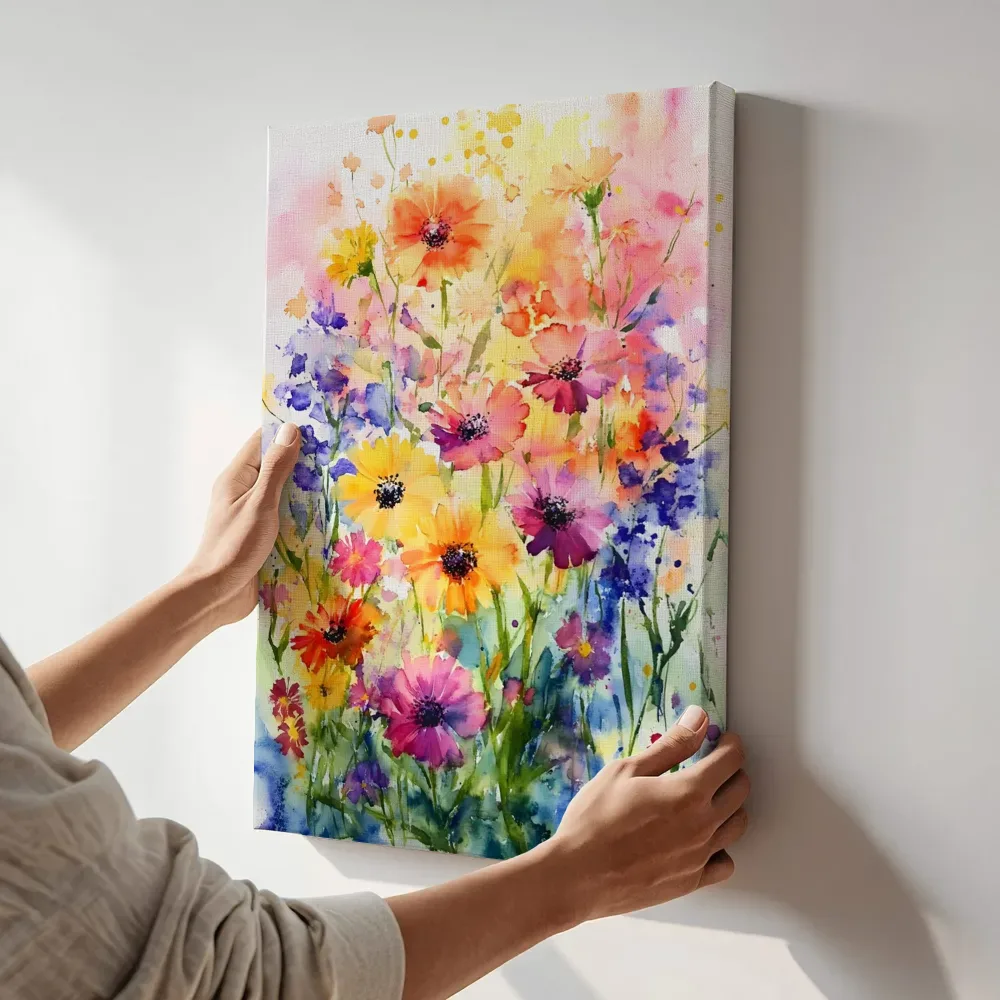 Sfeerimpressie: Levendig los wildflower boeket terwijl het aan de muur wordt gehangen