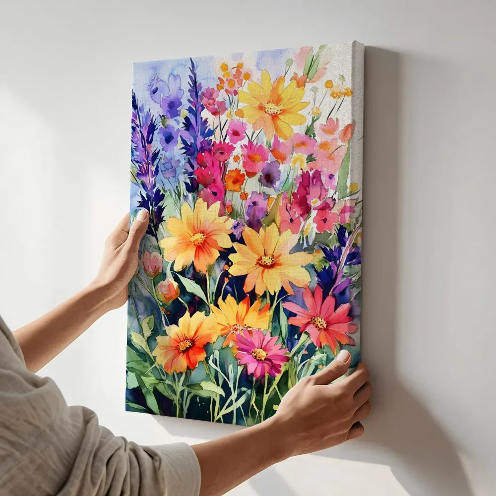 Sfeerimpressie: Levendige gerbera wildflower tuin terwijl het aan de muur wordt gehangen