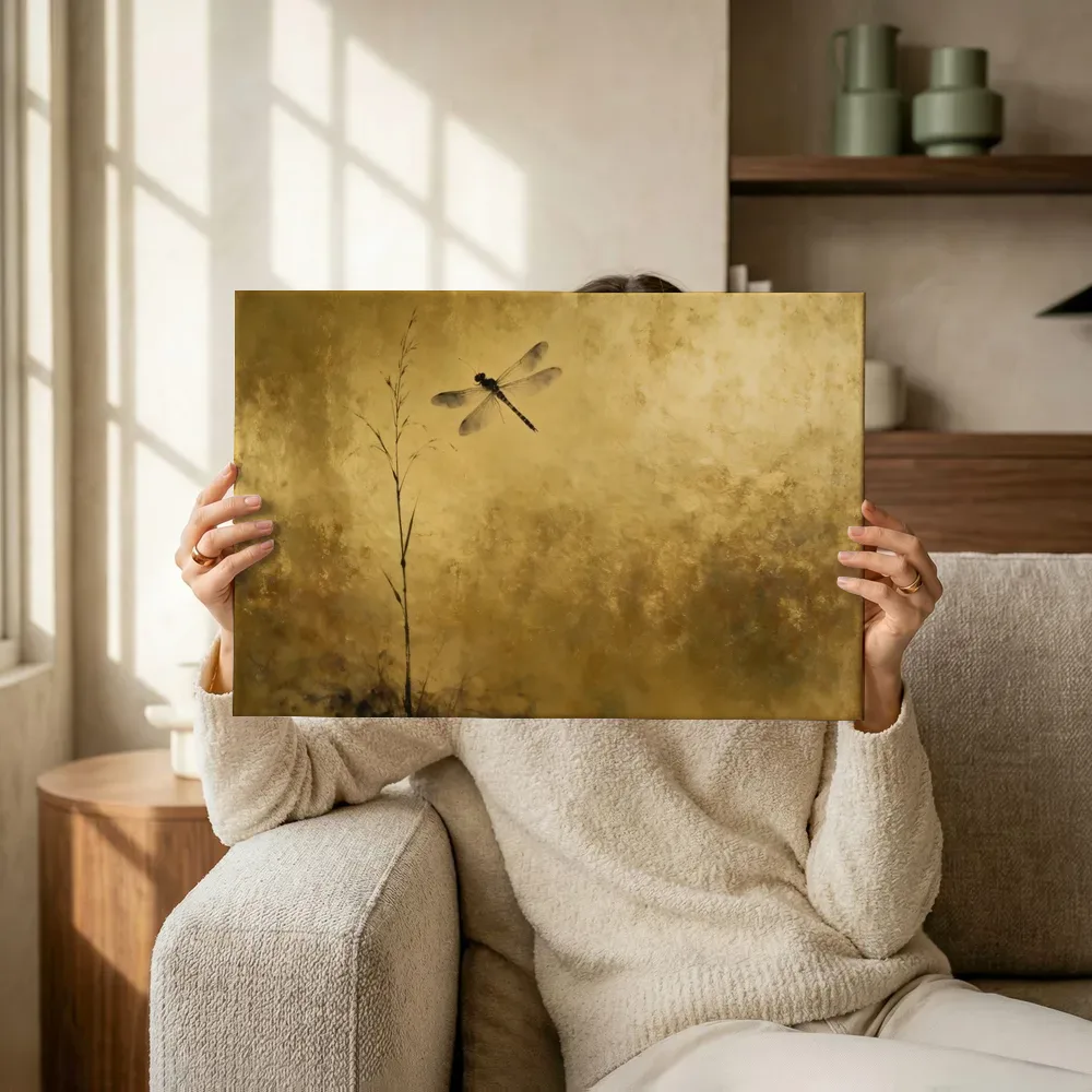 Sfeerimpressie: Libel in diep goud en brons terwijl het omhoog wordt gehouden