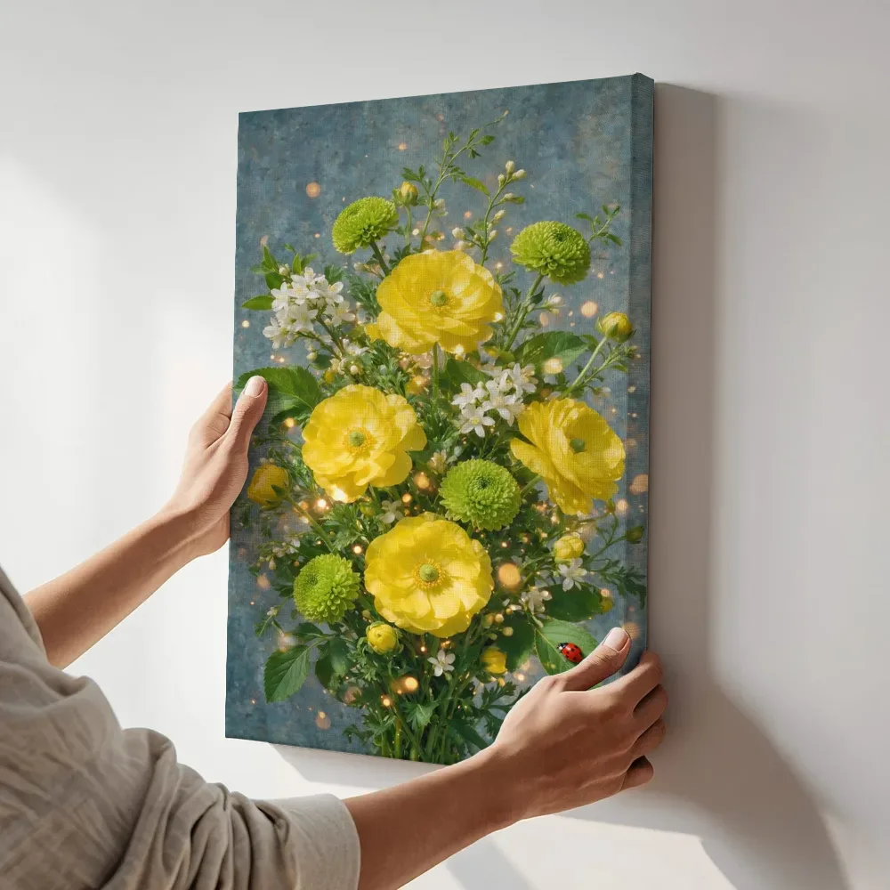 Sfeerimpressie: Lieveheersbeestje in citrustinten terwijl het aan de muur wordt gehangen