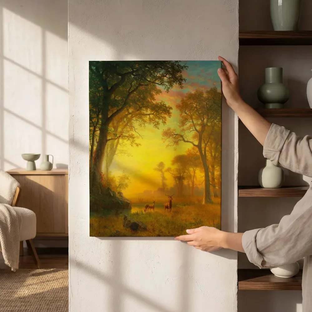 Sfeerimpressie: Licht in het bos van Albert Bierstadt naast de kast