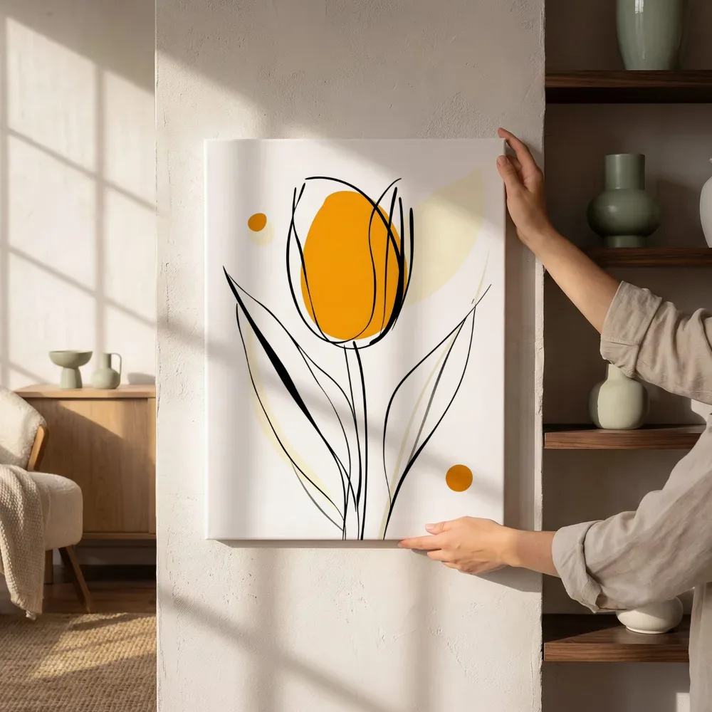 Sfeerimpressie: Lijntekening tulp met accenten naast de kast