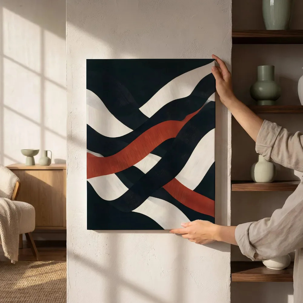 Sfeerimpressie: Lintvormen Organic Geometry in inktzwart 3 naast de kast