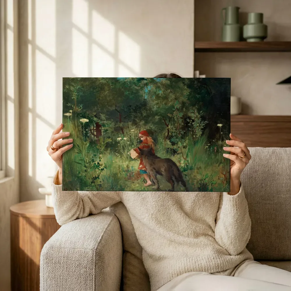 Sfeerimpressie: Little Red Riding Hood 1881 van Carl Larsson terwijl het omhoog wordt gehouden