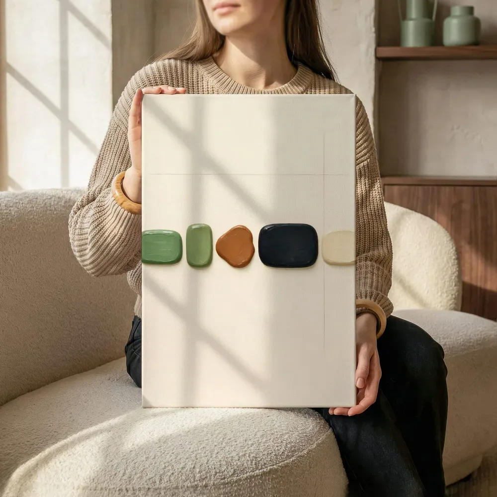 Sfeerimpressie: Losse kiezelstenen Organic Geometry 18 terwijl het zittend wordt getoond