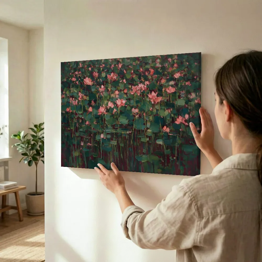 Sfeerimpressie: Lotus in groenroze terwijl het wordt opgehangen