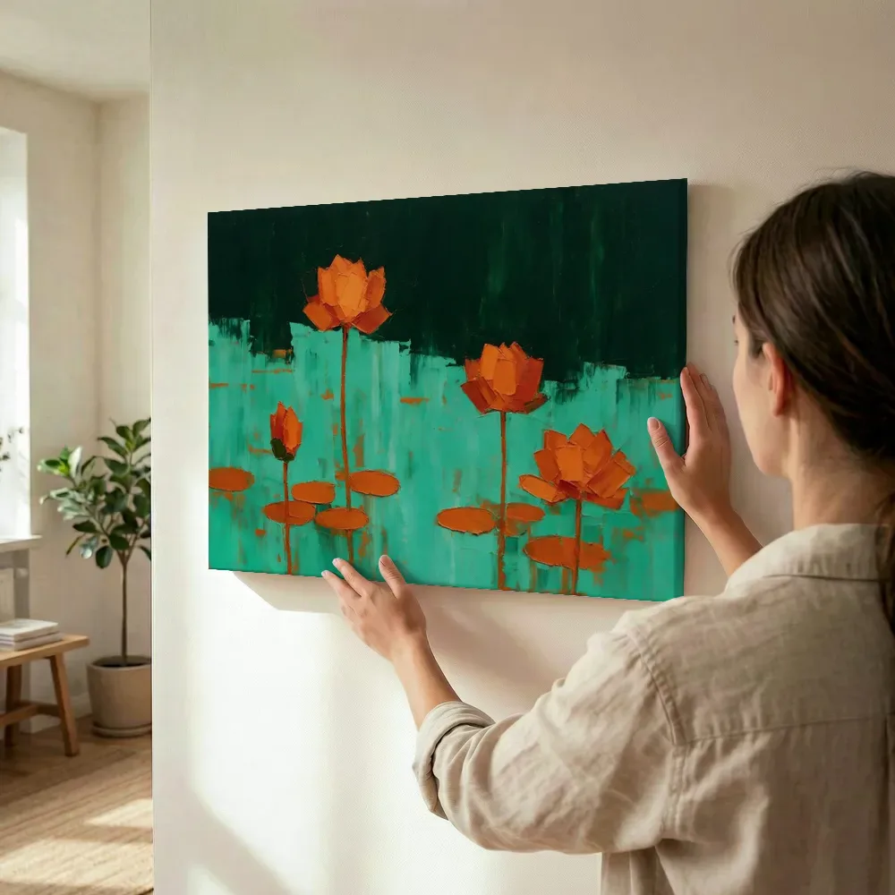 Sfeerimpressie: Lotus in groepjes in roestturkoois terwijl het wordt opgehangen