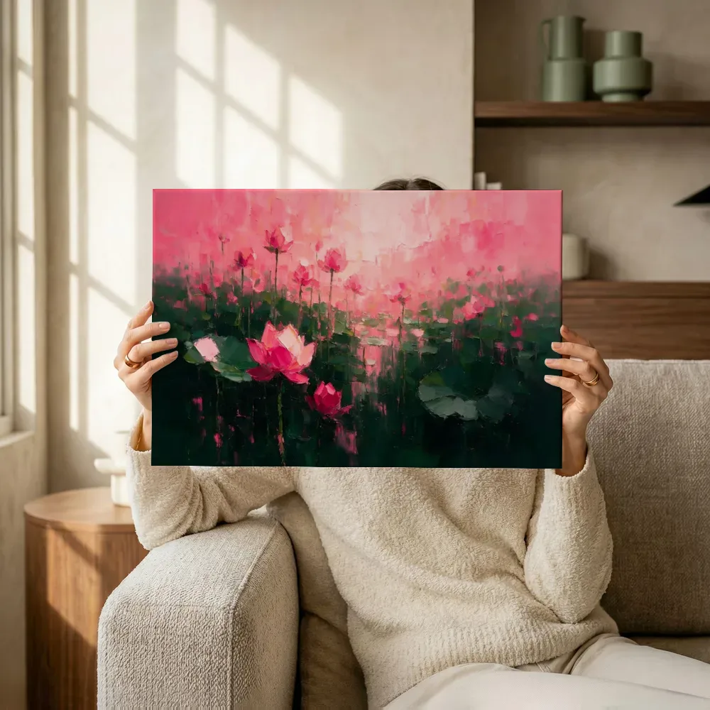 Sfeerimpressie: Lotus in het landschap in fuchsia terwijl het omhoog wordt gehouden
