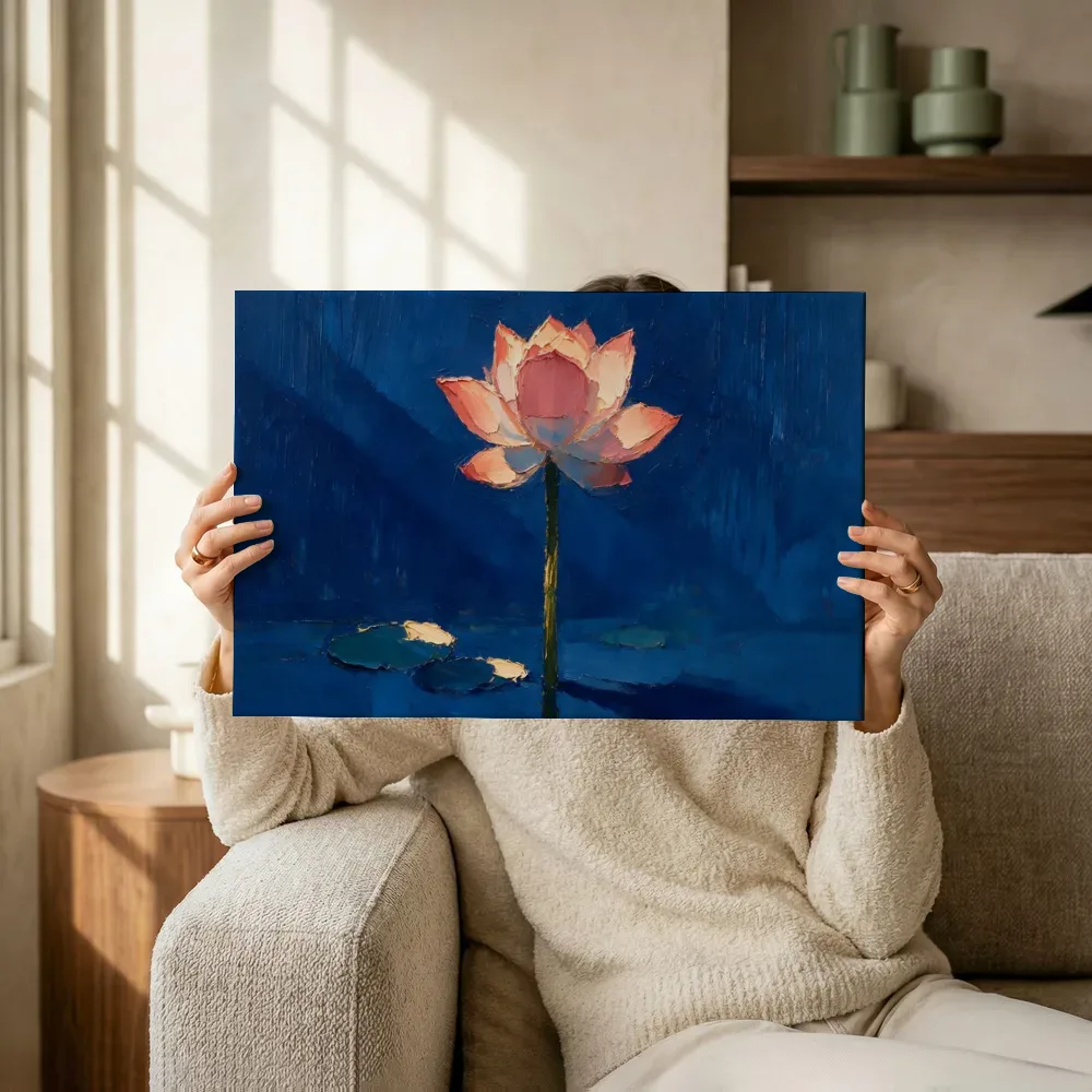 Sfeerimpressie: Lotus in koraal terwijl het omhoog wordt gehouden