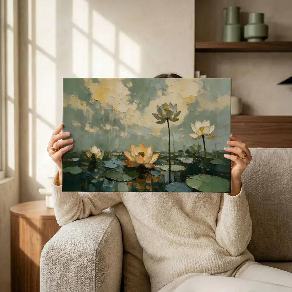 Sfeerimpressie: Lotus onder de hemel in saliegrijs terwijl het omhoog wordt gehouden