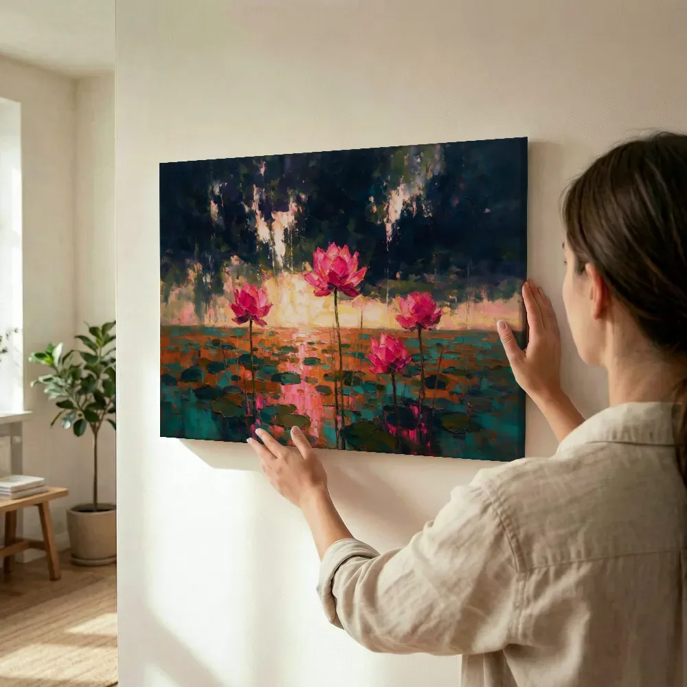 Sfeerimpressie: Lotus onder een storm in fuchsia terwijl het wordt opgehangen