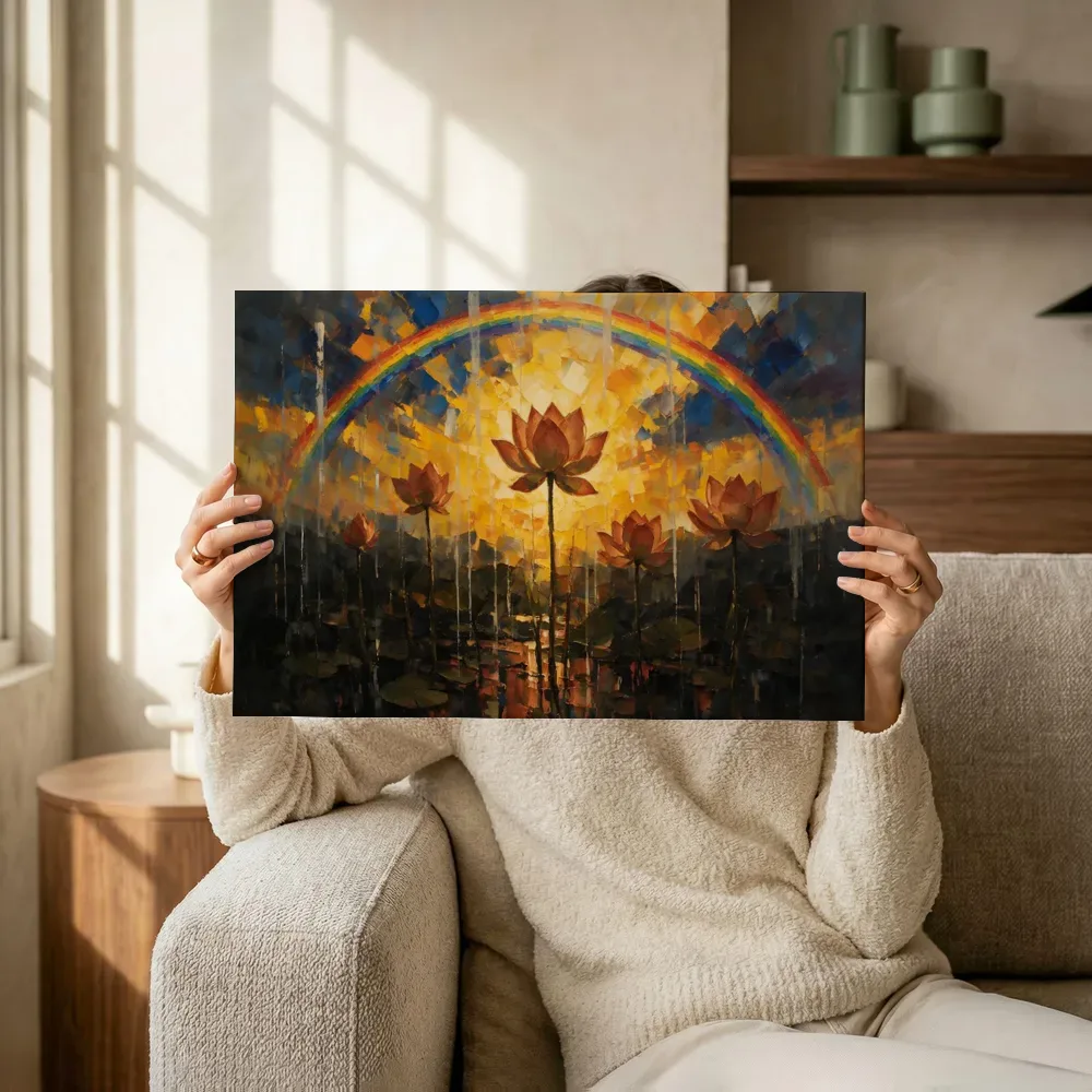 Sfeerimpressie: Lotus tegen de lucht in terracotta terwijl het omhoog wordt gehouden