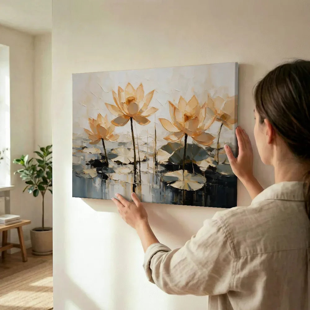 Sfeerimpressie: Lotus van dichtbij in perzik terwijl het wordt opgehangen