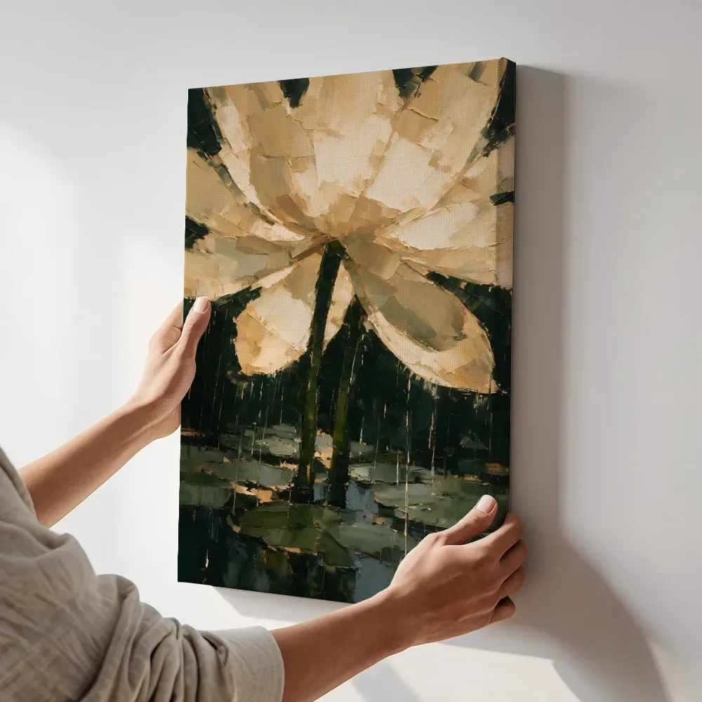 Sfeerimpressie: Lotus van dichtbij in zandduin terwijl het aan de muur wordt gehangen