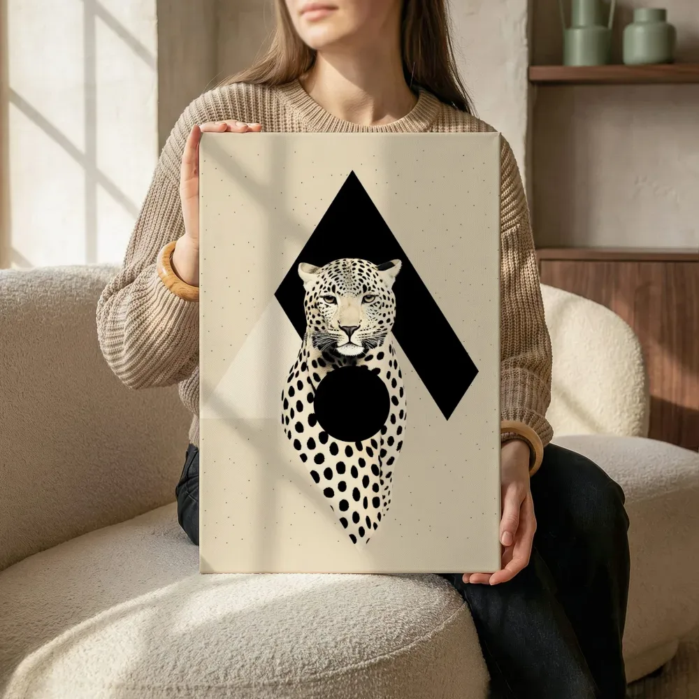 Sfeerimpressie: Luipaard portret met diamantvorm terwijl het zittend wordt getoond