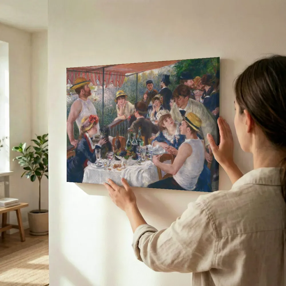 Sfeerimpressie: Lunch van de roeiers van Pierre-Auguste Renoir terwijl het wordt opgehangen
