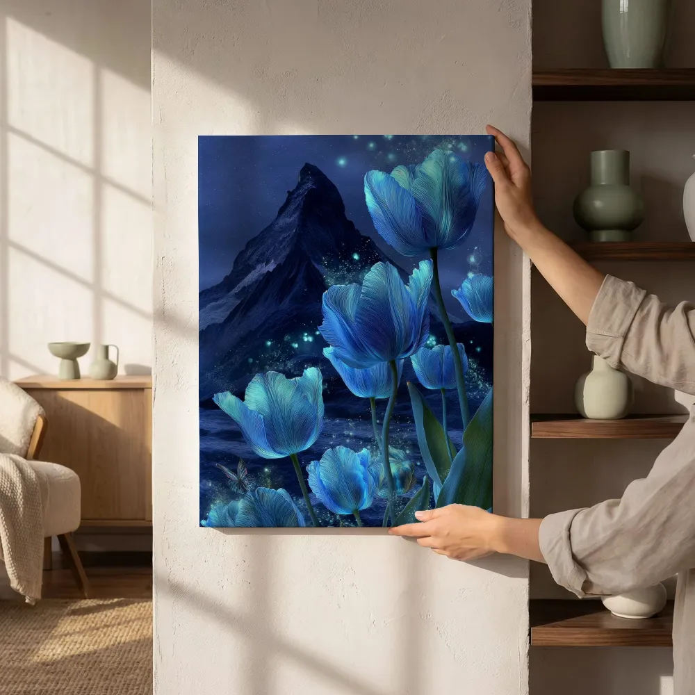 Sfeerimpressie: Maanlichttulpen aan het meer naast de kast