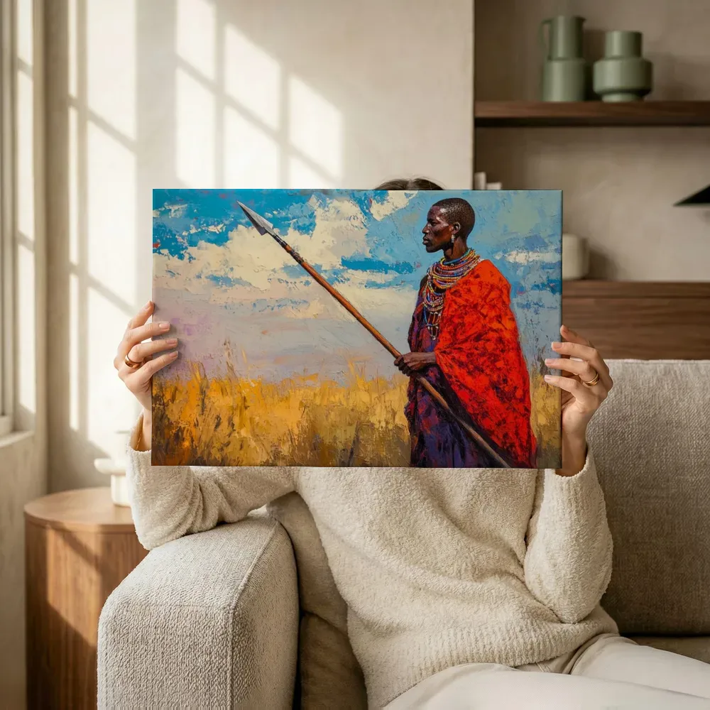 Sfeerimpressie: Maasai krijger met speer terwijl het omhoog wordt gehouden
