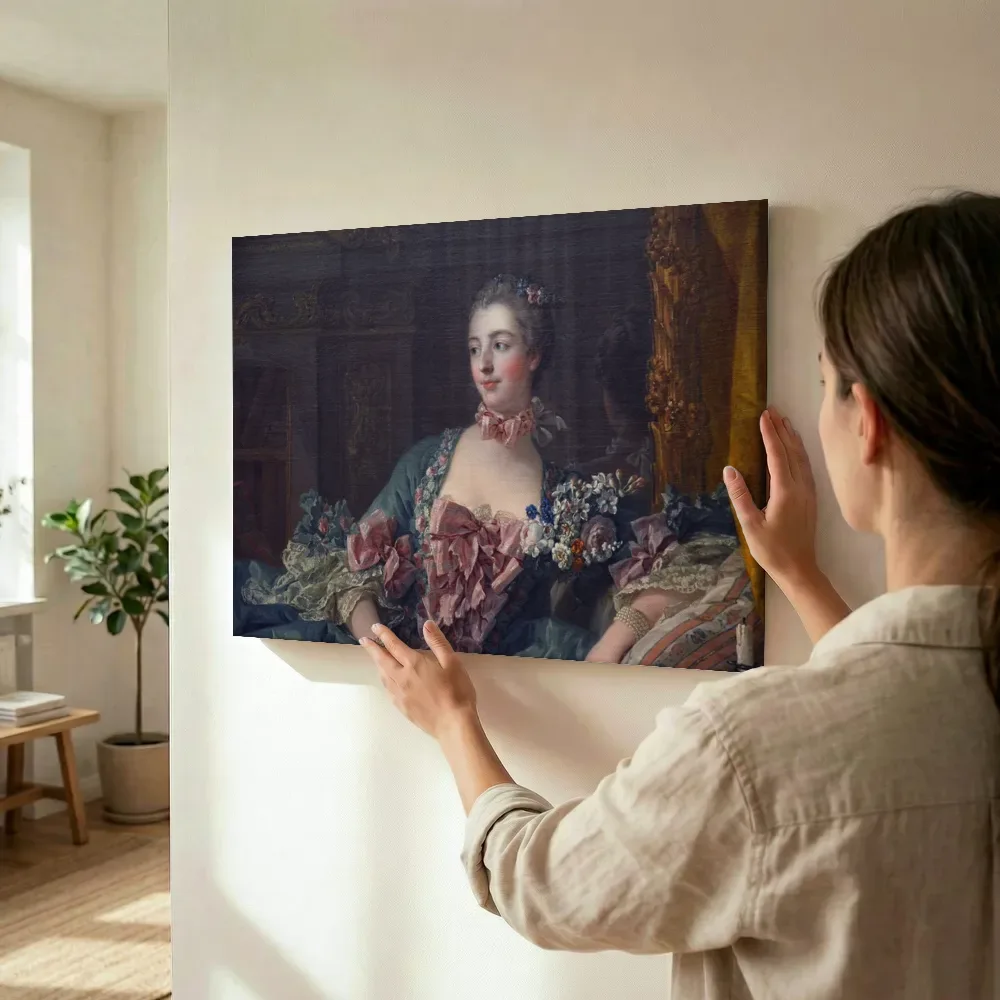 Sfeerimpressie: Madame de Pompadour Munich 5 van François Boucher terwijl het wordt opgehangen