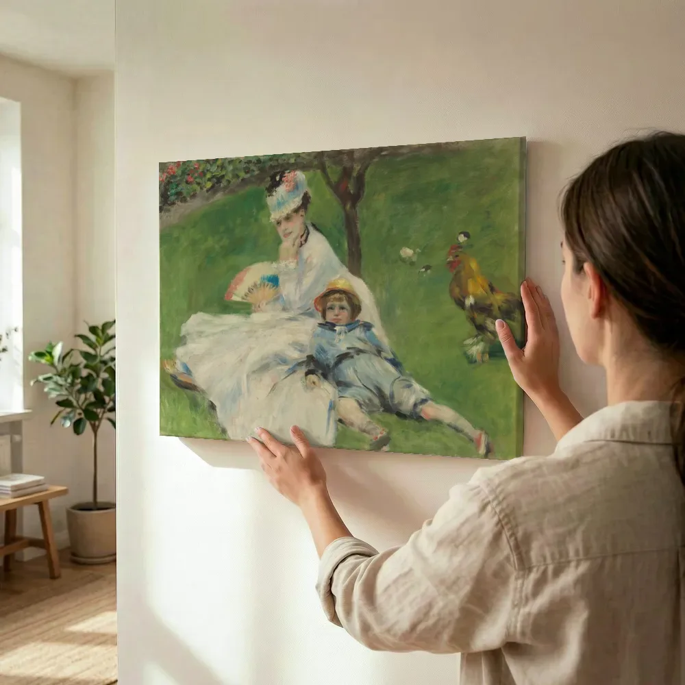 Sfeerimpressie: Madame Monet en haar zoon van Pierre-Auguste Renoir terwijl het wordt opgehangen