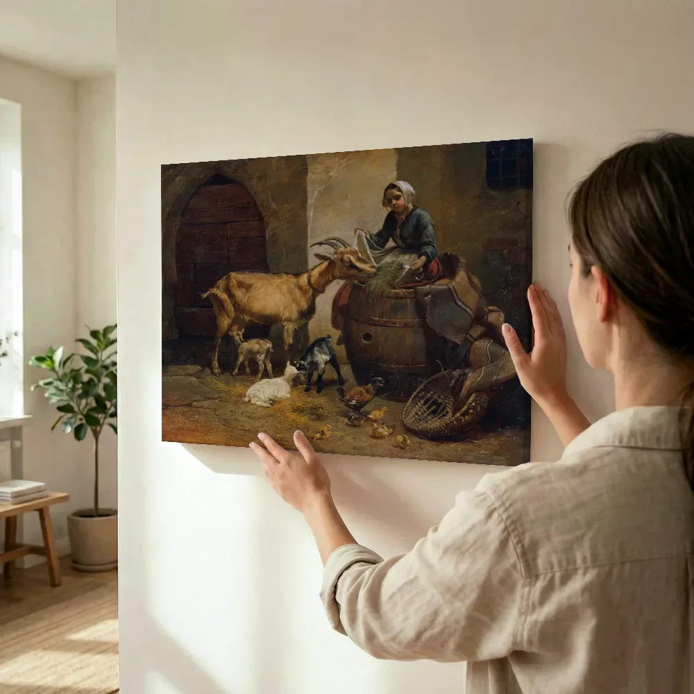 Sfeerimpressie: Meisje met geit van Leopold Brunner terwijl het wordt opgehangen