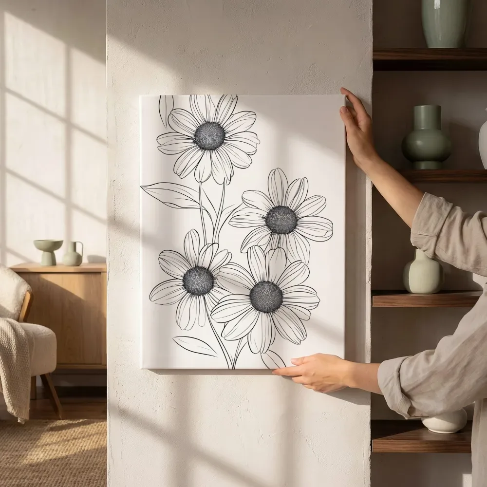 Sfeerimpressie: Madeliefjes botanische tekening naast de kast
