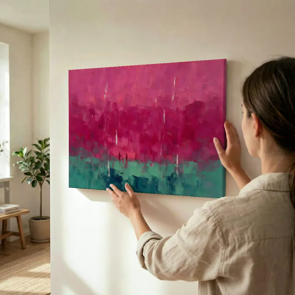 Sfeerimpressie: Magenta en jade met lage gloed terwijl het wordt opgehangen
