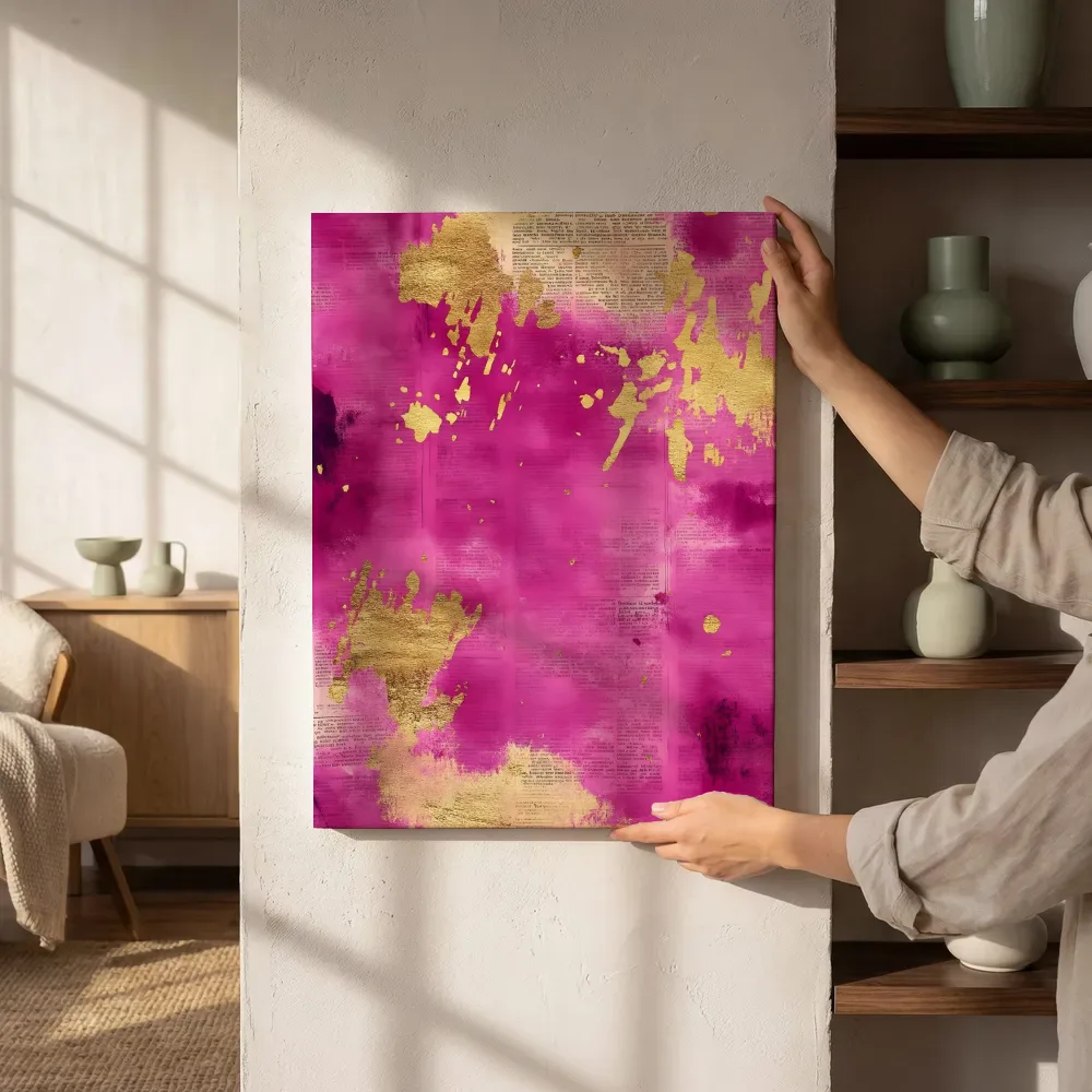 Sfeerimpressie: Magenta goudspatten naast de kast