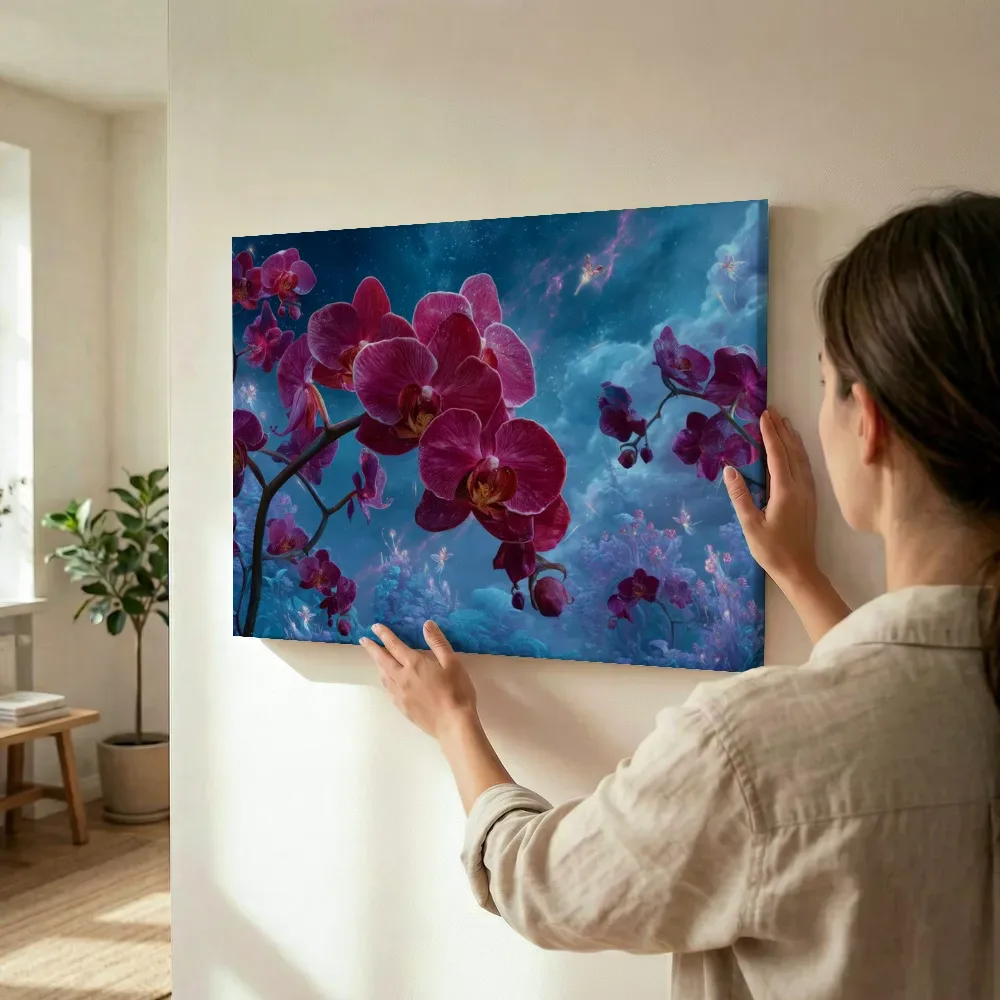 Sfeerimpressie: Magenta orchideeën in de melkweg terwijl het wordt opgehangen
