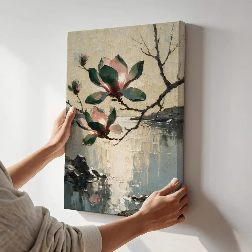 Sfeerimpressie: Magnolia aan de oever in groenroze terwijl het aan de muur wordt gehangen