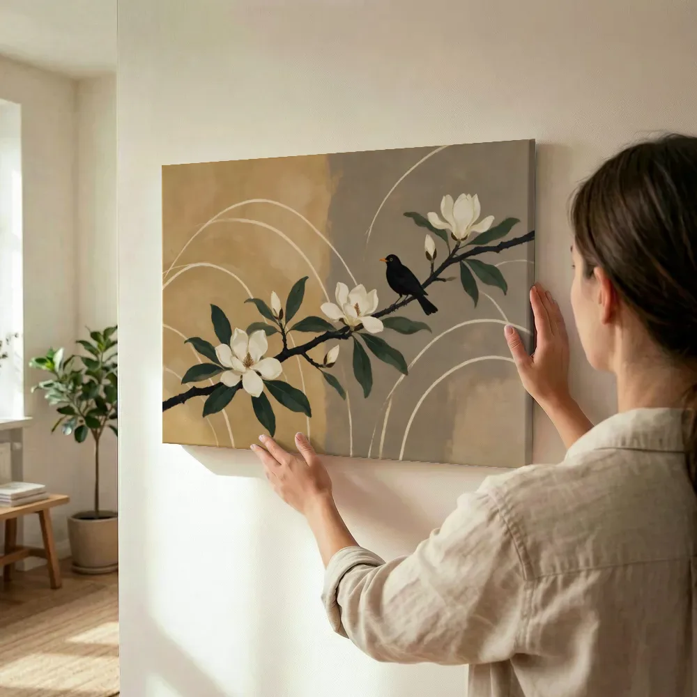 Sfeerimpressie: Magnolia in camel en ivoor terwijl het wordt opgehangen