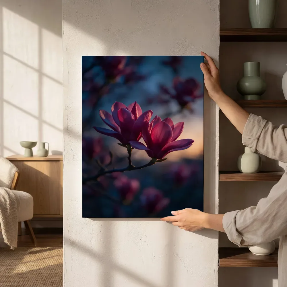 Sfeerimpressie: Magnolia in de schemering, dieproze 2 naast de kast