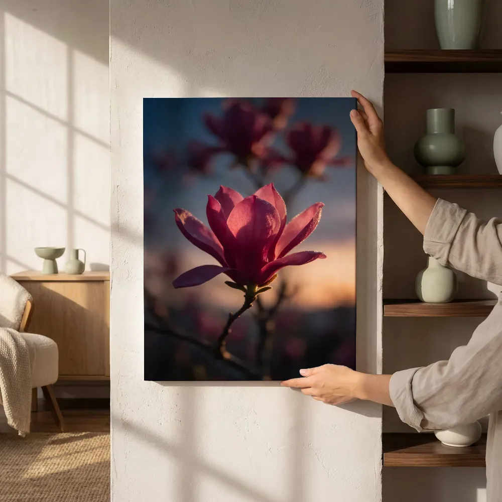 Sfeerimpressie: Magnolia in de schemering, dieproze 5 naast de kast
