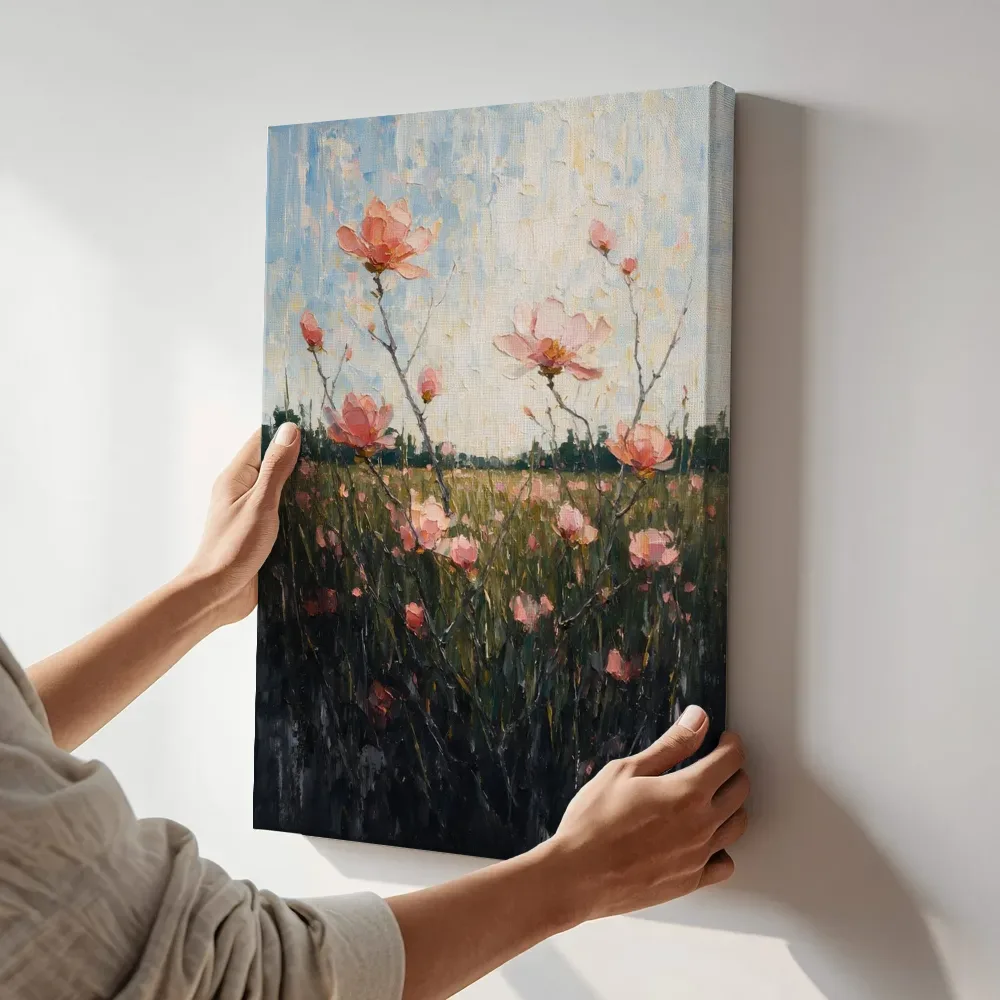 Sfeerimpressie: Magnolia in de weide in koraal terwijl het aan de muur wordt gehangen