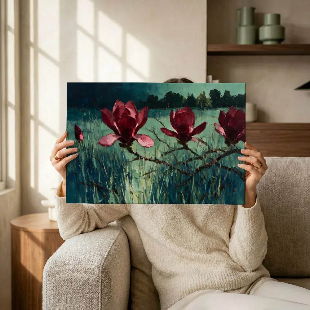 Sfeerimpressie: Magnolia in de weide in wijnmint terwijl het omhoog wordt gehouden