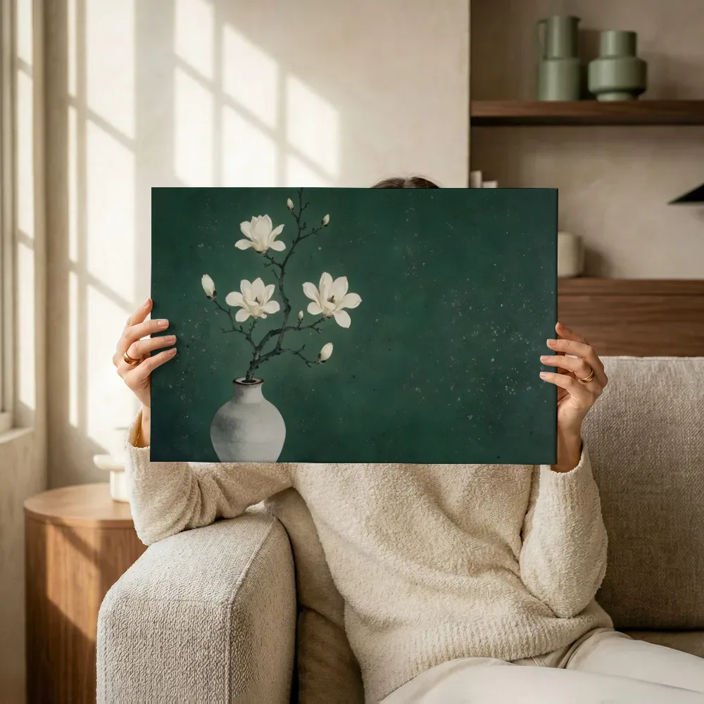 Sfeerimpressie: Magnolia in dennengroen terwijl het omhoog wordt gehouden