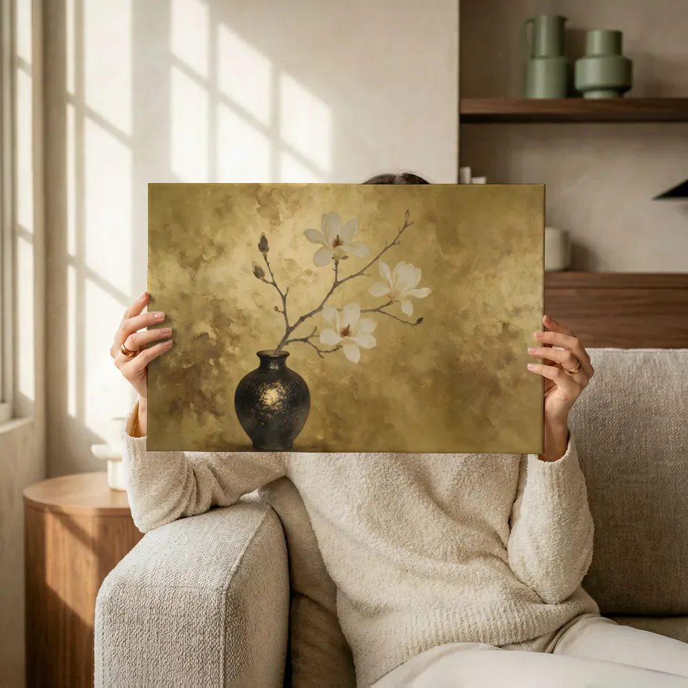 Sfeerimpressie: Magnolia in diep goud en brons terwijl het omhoog wordt gehouden