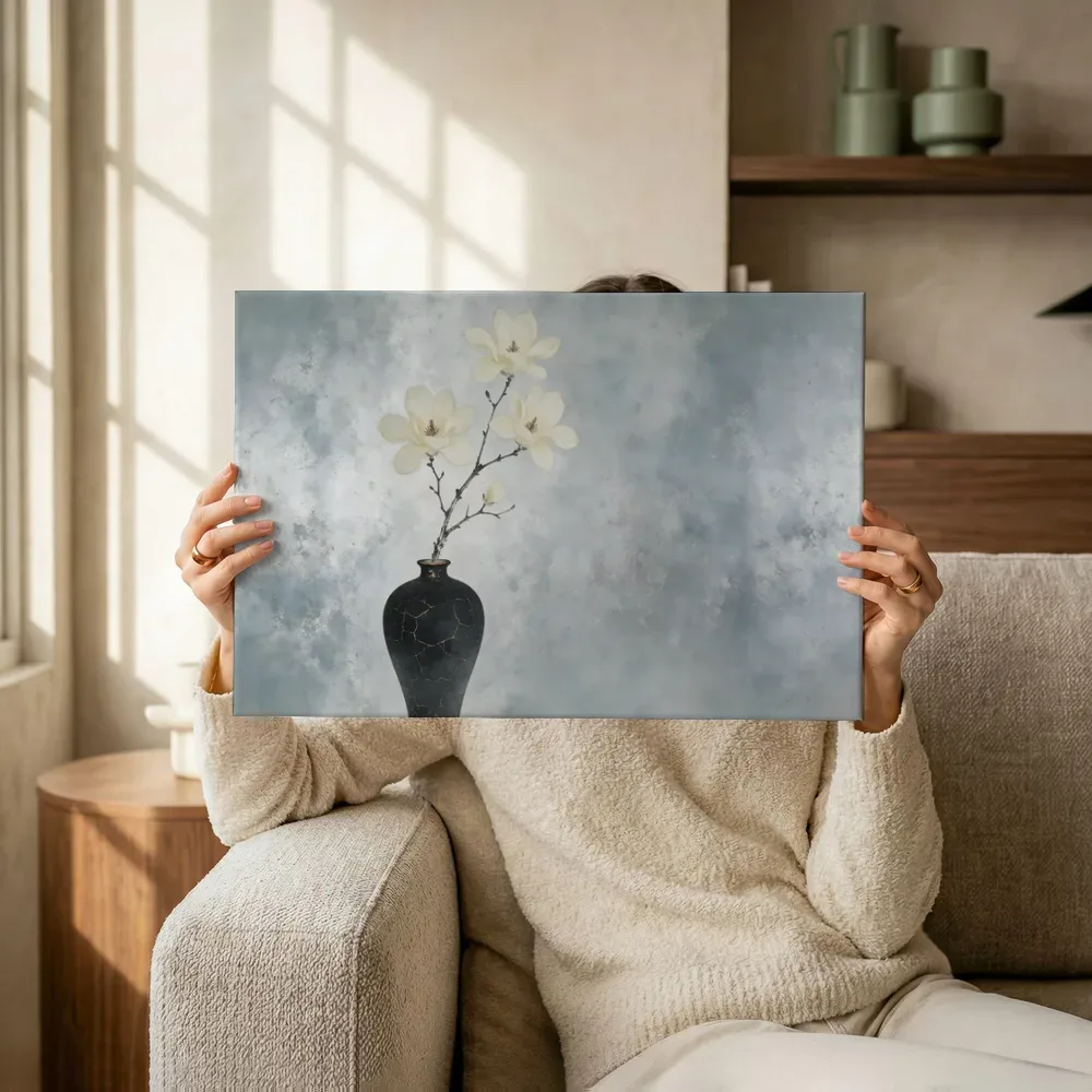 Sfeerimpressie: Magnolia in donker verweerd zilver terwijl het omhoog wordt gehouden