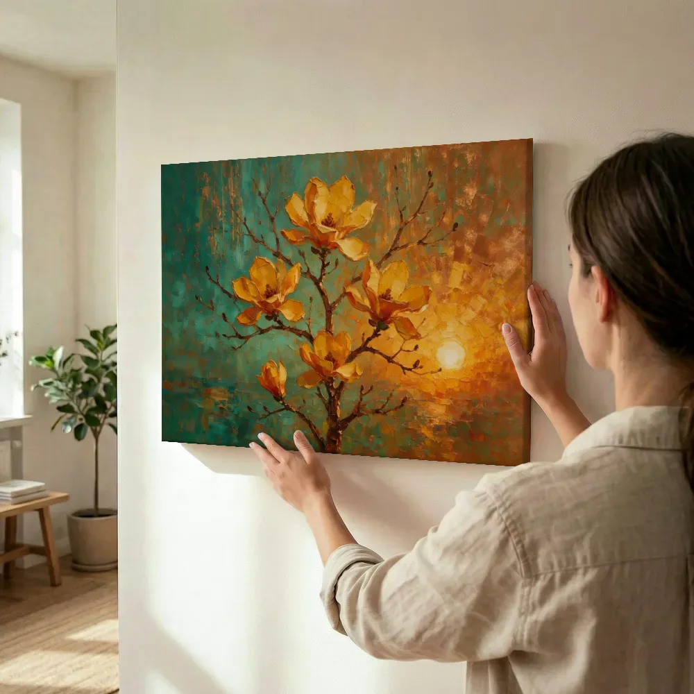 Sfeerimpressie: Magnolia in groepjes in saffraan terwijl het wordt opgehangen