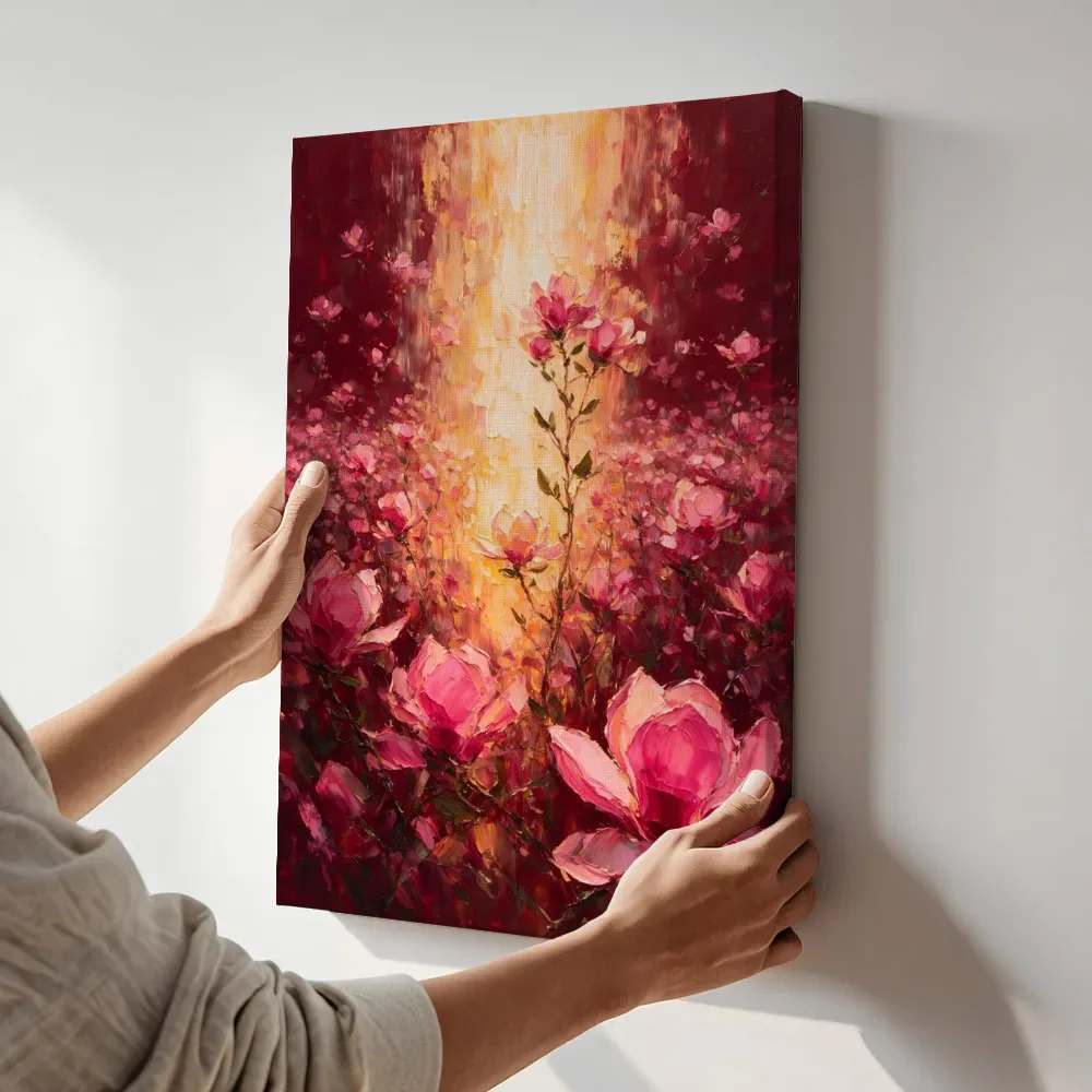 Sfeerimpressie: Magnolia in het landschap in fuchsia terwijl het aan de muur wordt gehangen