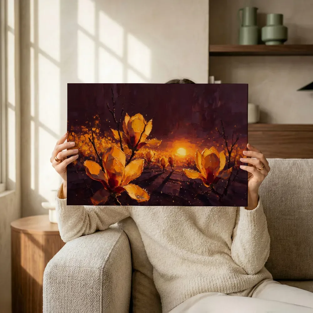 Sfeerimpressie: Magnolia in het landschap in saffraan terwijl het omhoog wordt gehouden