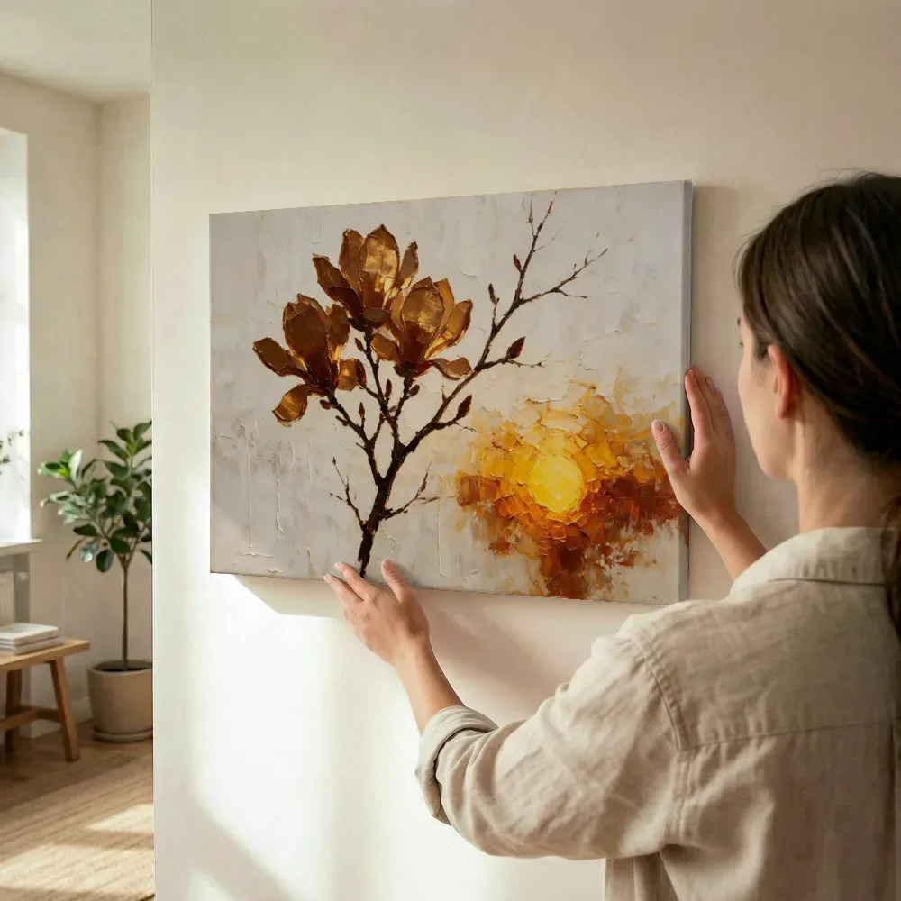 Sfeerimpressie: Magnolia in kopergloed terwijl het wordt opgehangen