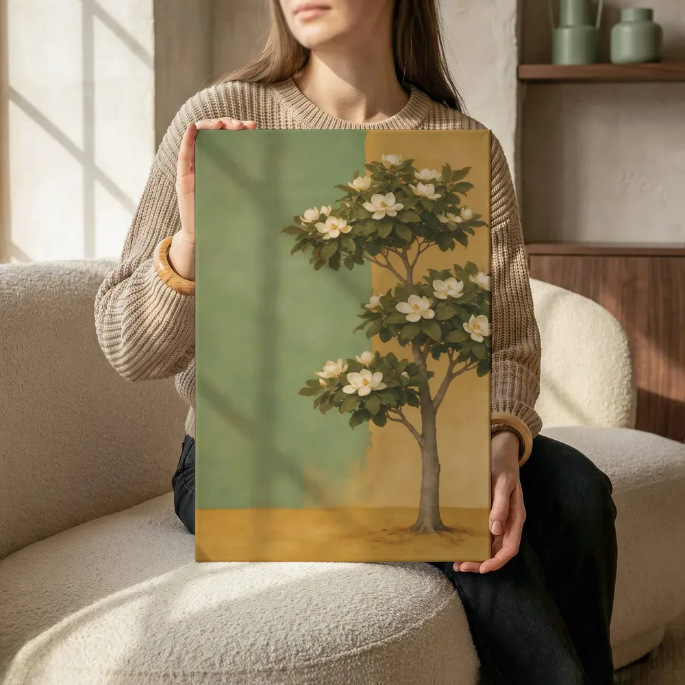 Sfeerimpressie: Magnolia in salie en oker terwijl het zittend wordt getoond