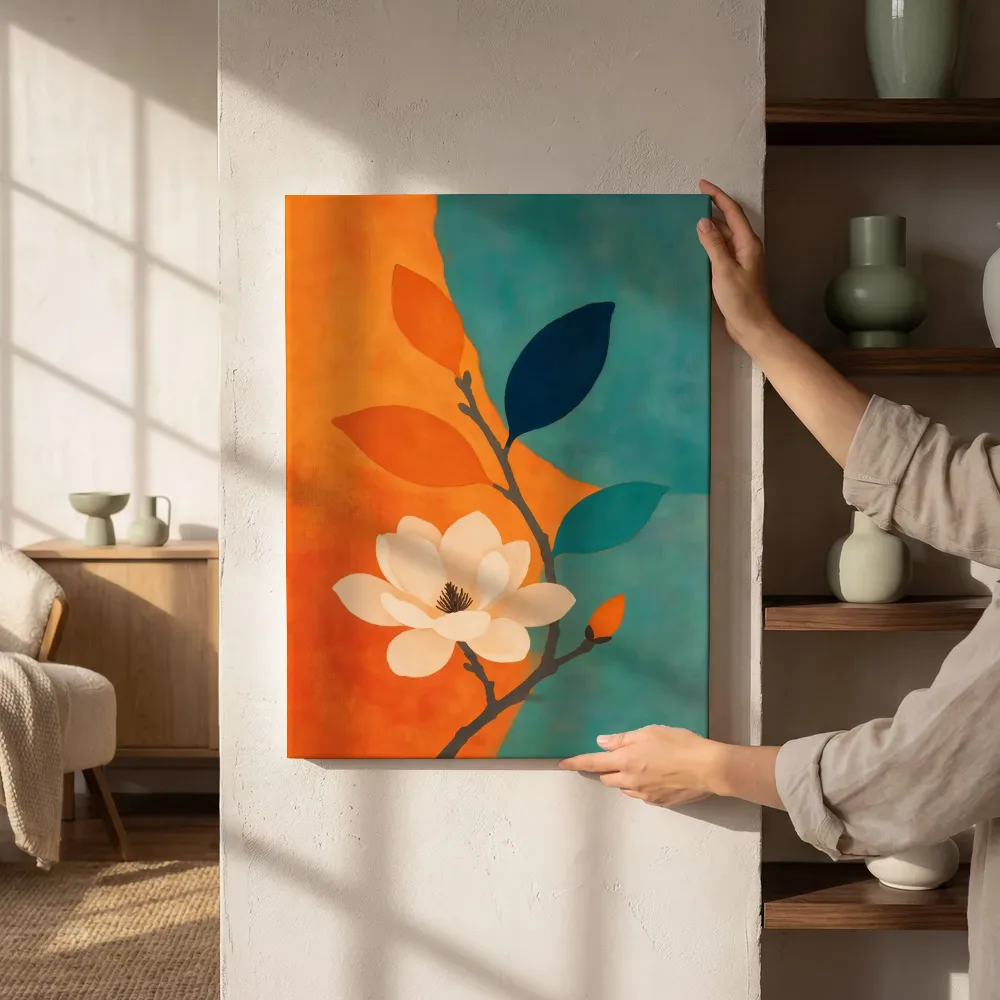 Sfeerimpressie: Magnolia in turkoois en mandarijn naast de kast
