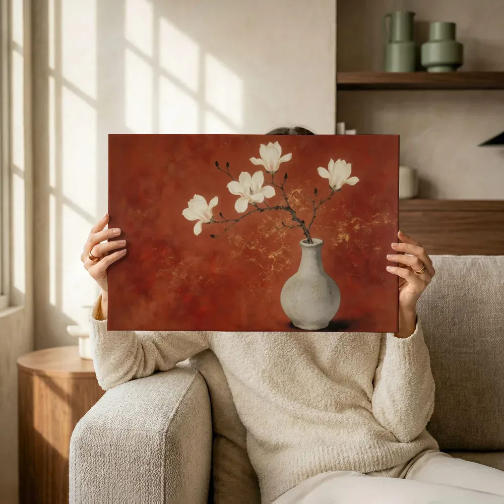 Sfeerimpressie: Magnolia in vermiljoenrood terwijl het omhoog wordt gehouden
