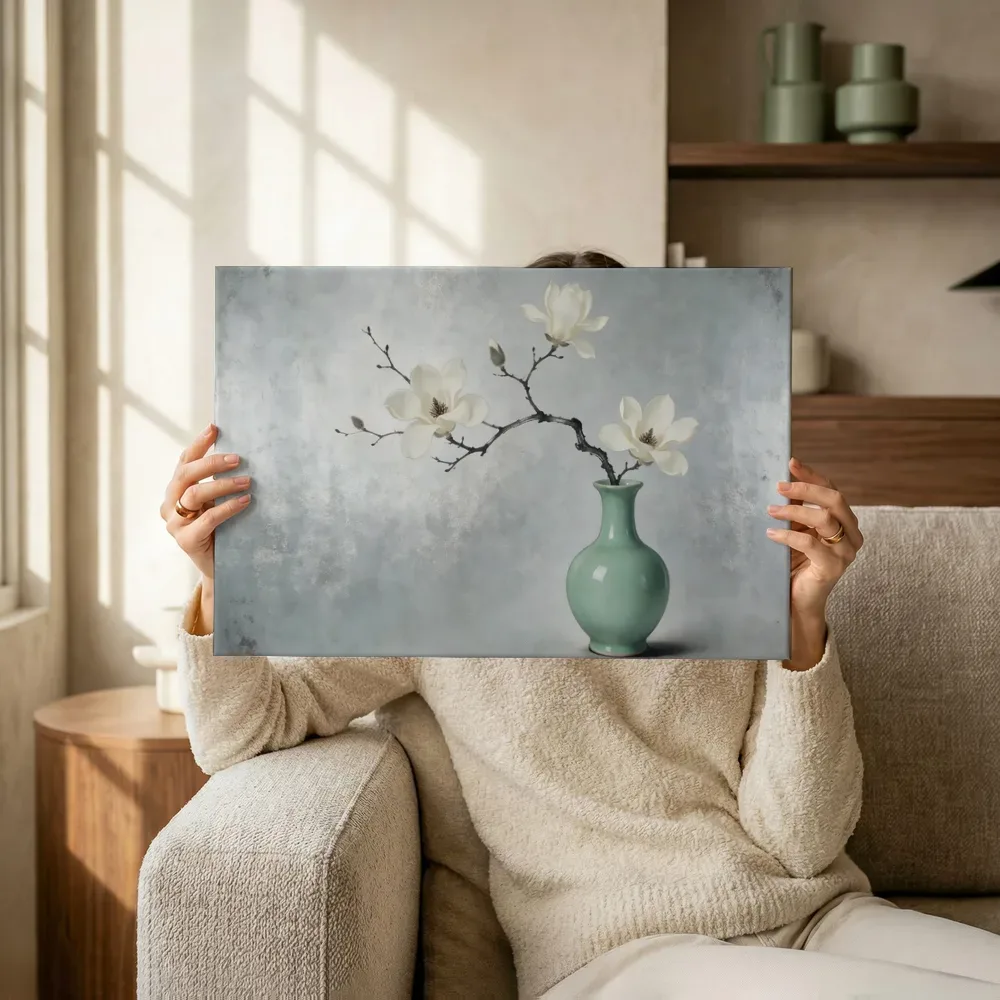 Sfeerimpressie: Magnolia in verweerd zilver terwijl het omhoog wordt gehouden
