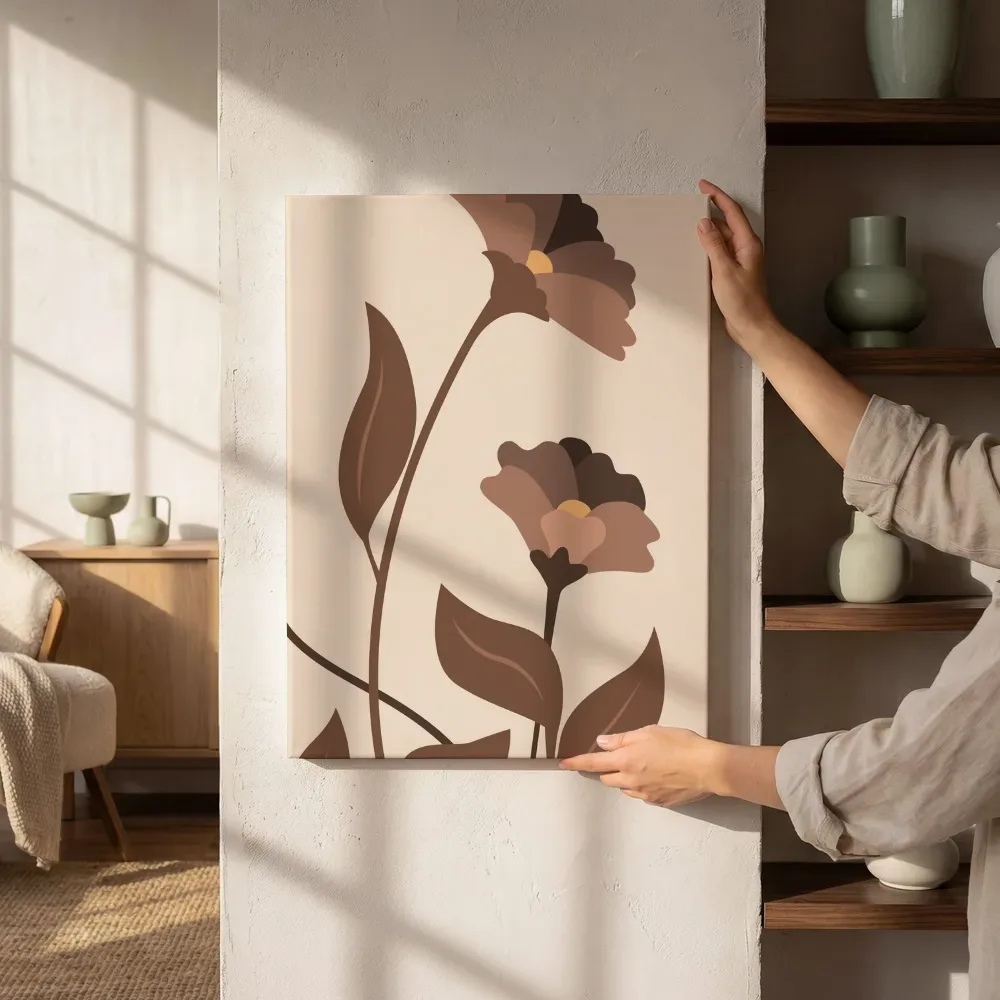 Sfeerimpressie: Magnolia illustratie op lichte achtergrond naast de kast