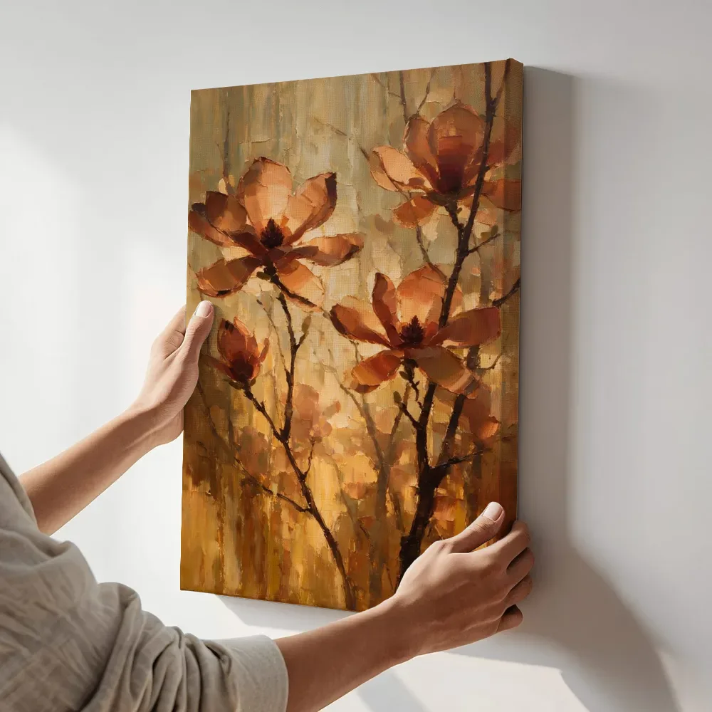Sfeerimpressie: Magnolia tegen de lucht in terracotta terwijl het aan de muur wordt gehangen