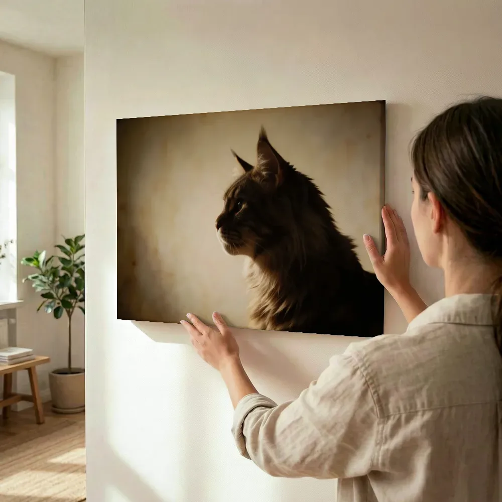 Sfeerimpressie: Maine Coon en profil in creme terwijl het wordt opgehangen